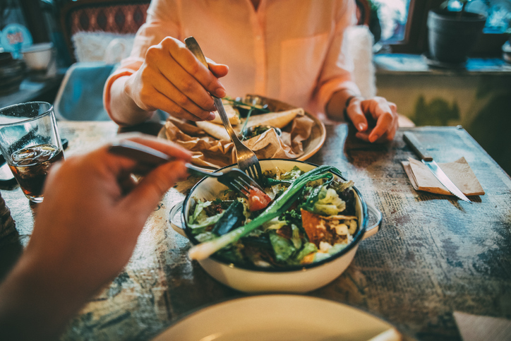 Sharing a bowl of salad